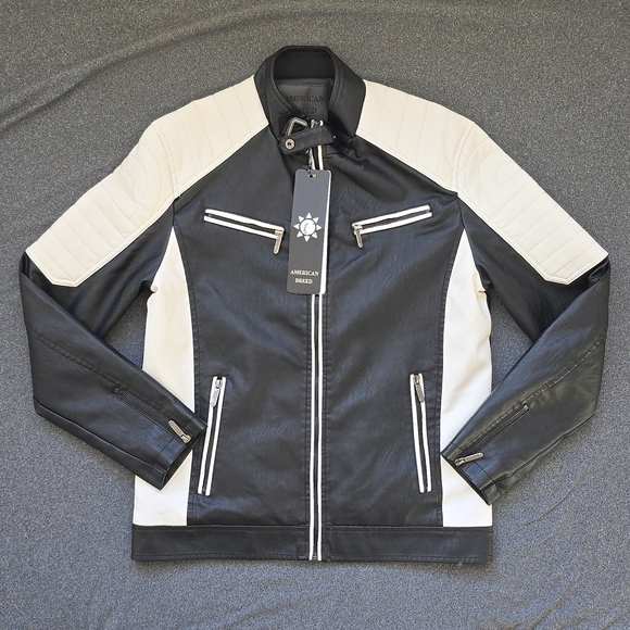 American Breed Other - American Breed Mens Faux Leather Motorcycle Theme Jacket Size Medium Faux Fur
